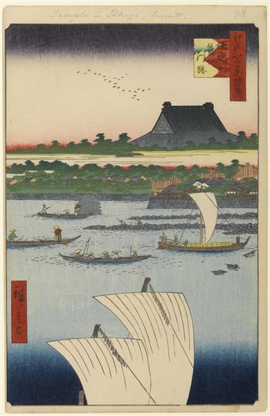 78 Templo Teppōzu e Tsukiji Monzeki - 1857 