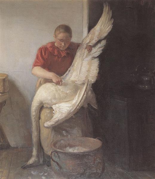 Una Joven Desplumando Un Cisne - 1900