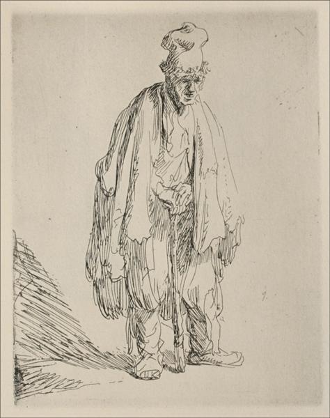 A standing beggar and supported by a stick - 1632