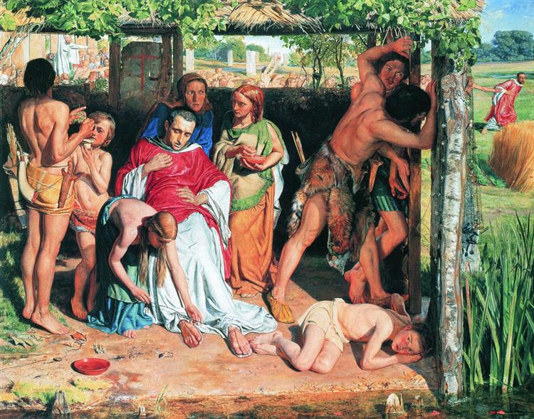 Una famiglia britannica convertita proteggendo un sacerdote cristiano dalla persecuzione dei druidi - 1850