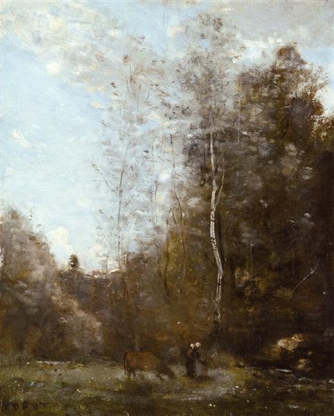 A Cow Grazing Under a Birch Tree - 1870