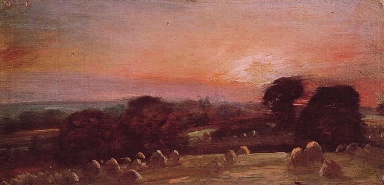 Ein Hayfield in der Nähe von East Bergholt bei Sonnenuntergang - 1812