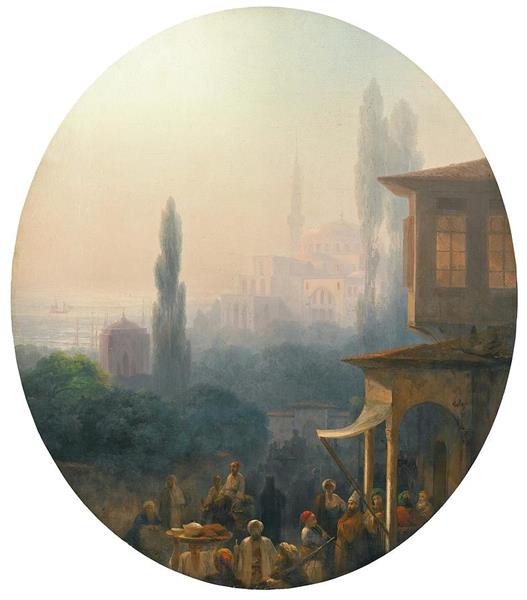 Une scène de marché à Constantinople avec Hagia Sophia