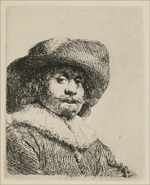 A portrait of a man with a wide wing hat and Gorguera - 1638