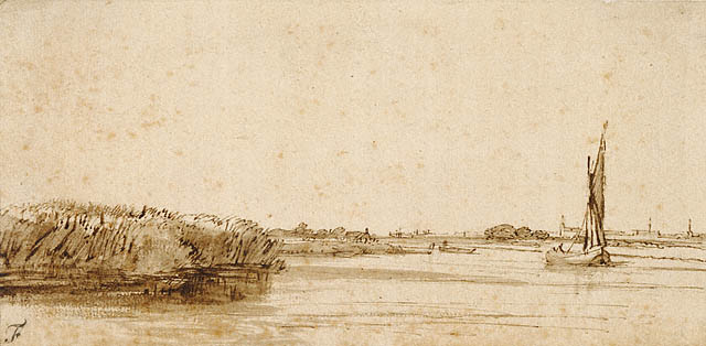 Une rivière avec un voilier à Nieuwe Meer - 1650