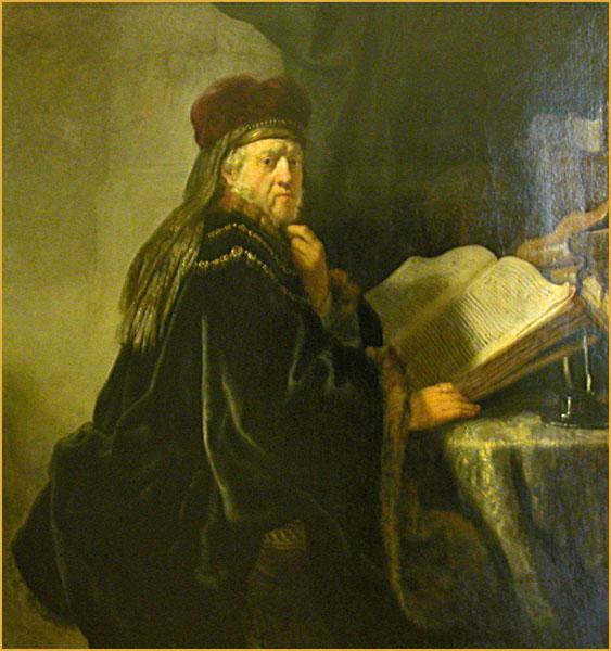 Un savant assis à une table avec des livres - 1634