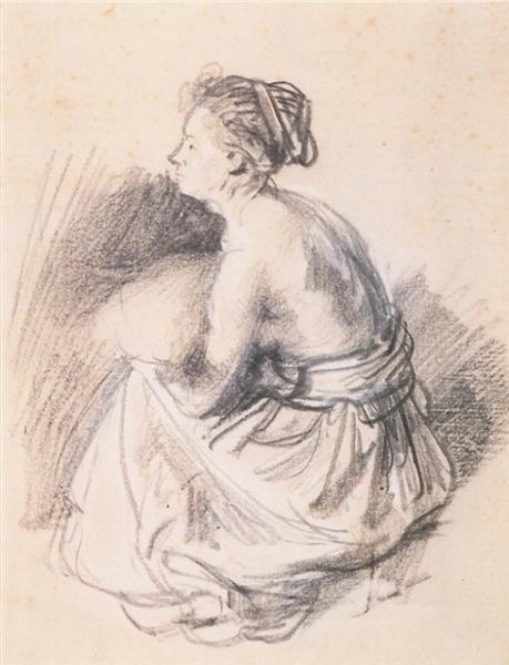 A sitting woman - naked to the waist - 1637