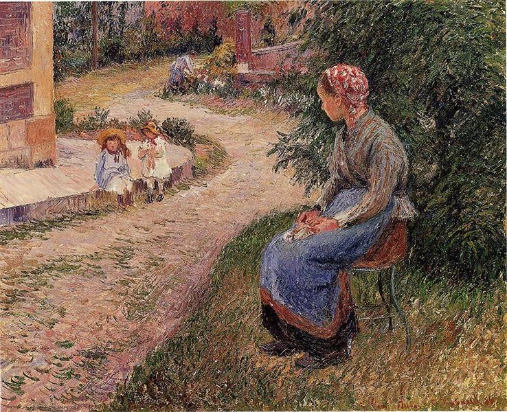 En tjener, der sidder i Eragny Garden - 1884