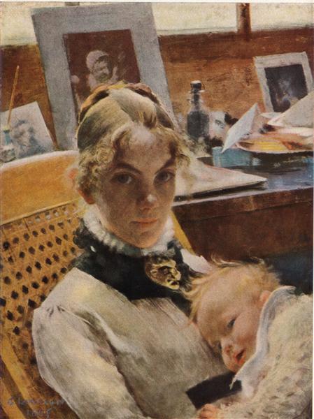 An idyllic study. The artist's wife with her daughter Suzanne.