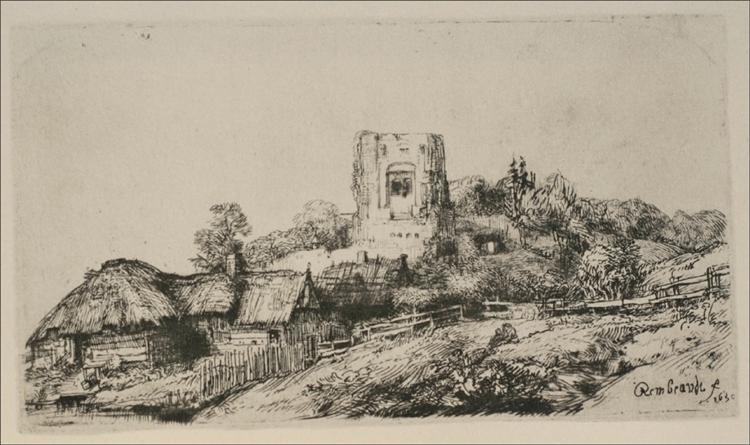 A Village With A Square Tower - 1650