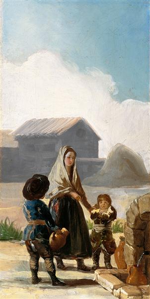 Una Mujer Y Dos Niños Junto A Una Fuente - 1786