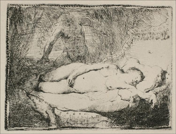 Una donna sdraiata su un letto - 1658