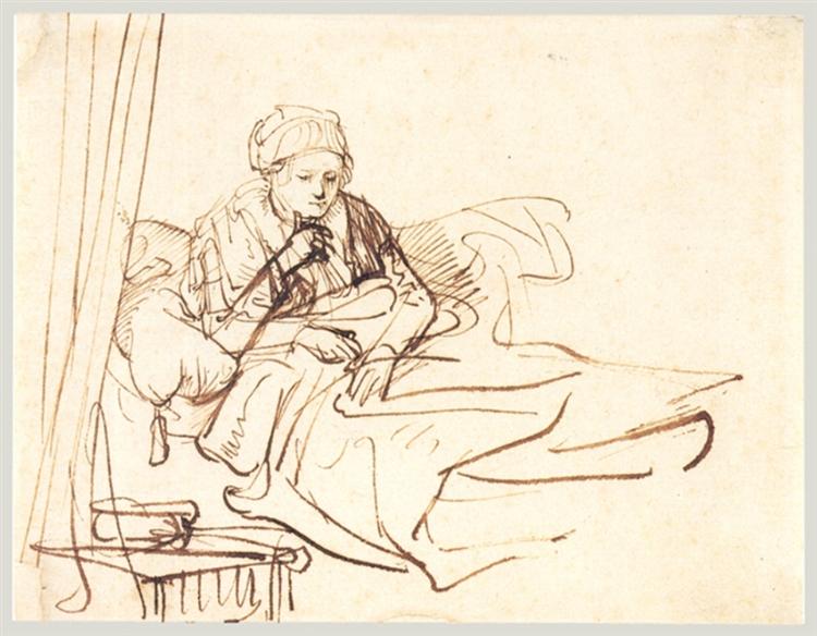 Une femme assise au lit - 1642