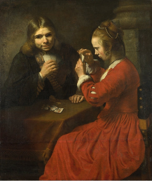 Um jovem e uma menina jogando cartas - 1650