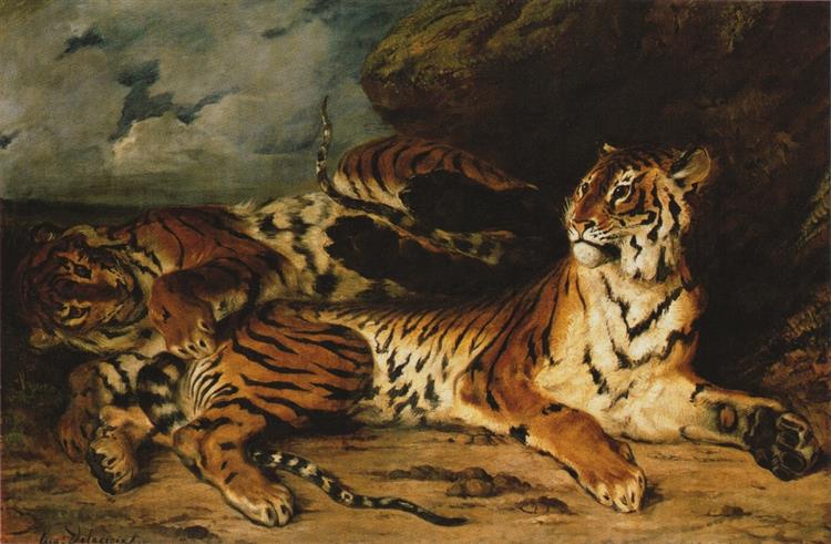 A Young Tiger Playing With Its Mother - 1831