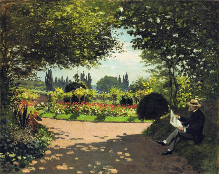 Adolphe Monet Leyendo En El Jardín - 1866