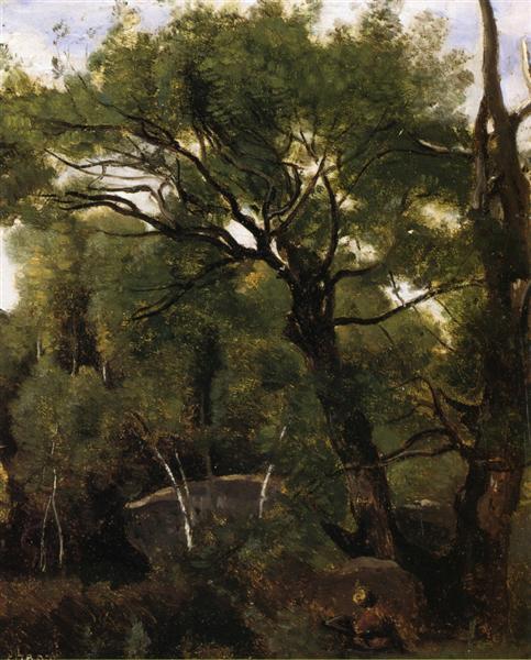 An artist painting in the Fountainebleau forest - 1855