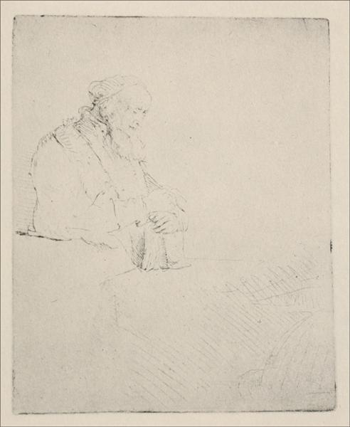 An old man supporting his hands on a book - 1645