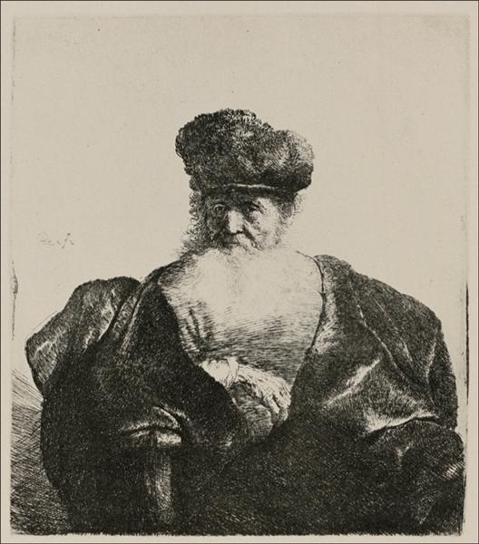 An old man with beard - skin hat and velvet layer - 1632