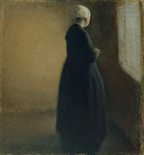 An old woman stop next to a window - 1885