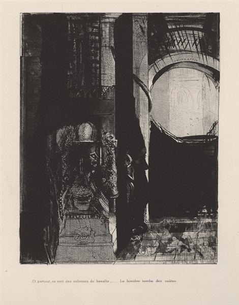 On either side there are basalt columns - ... Light falls from the vaulted ceiling (Plate 3) - 1896