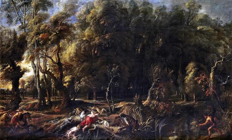 Atalanta and Meleager hunting the Calydonian boar