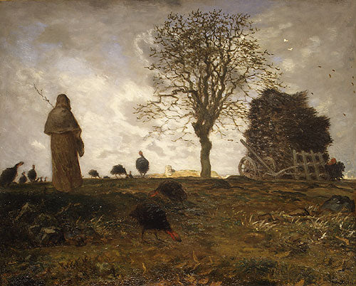 Paesaggio autunnale con uno stormo di tacchini - 1873