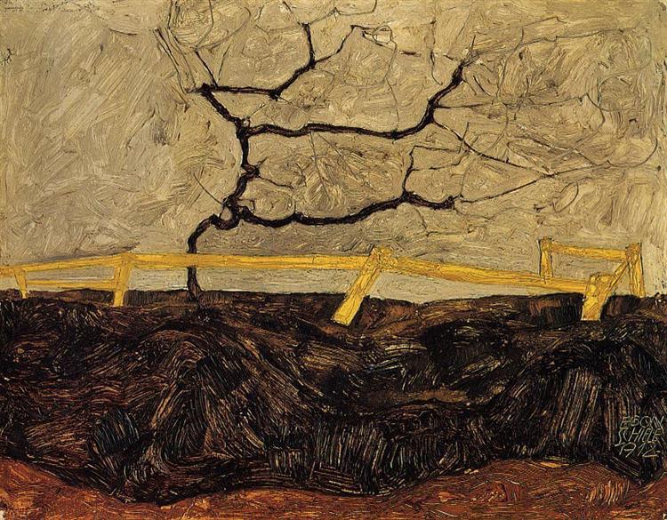 Naked tree behind a fence - 1912