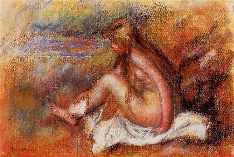 Bather sitting by the sea