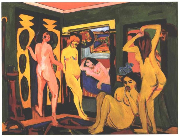 Bathing women in a room - 1908