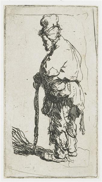 Mendigo leaning on a stick - looking to the left - 1630