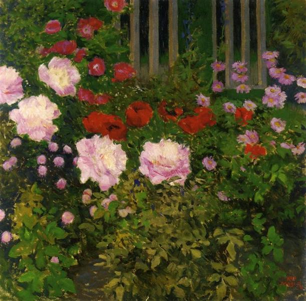 Flowering flowers with garden fence