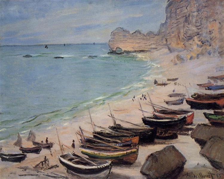 Łodzie na plaży Etretat - 1883