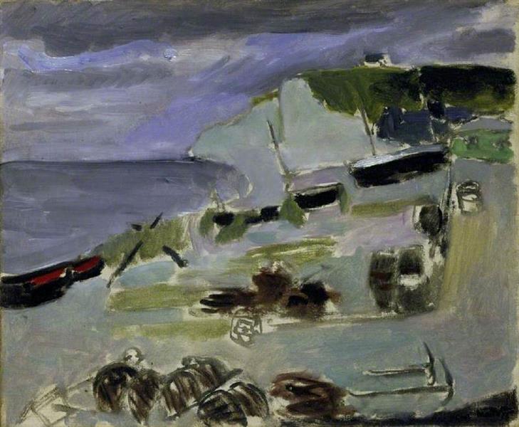 Skibe på stranden, etrétat 1920