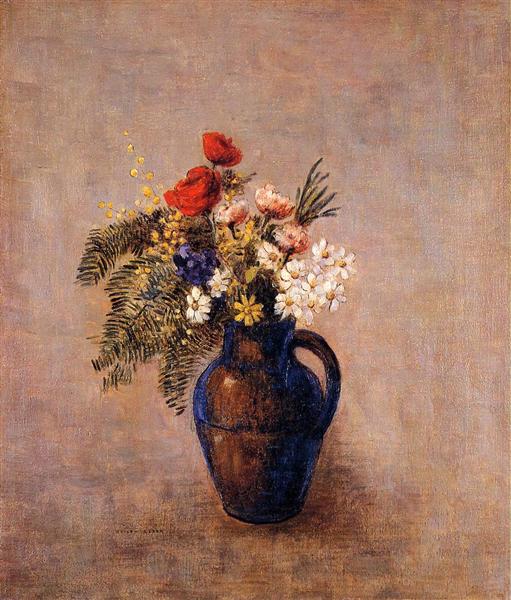 Buket med blomster i en blå vase - 1907