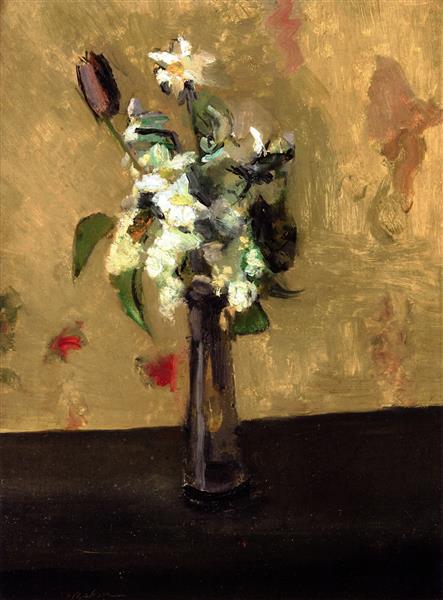 Bouquet de fleurs dans un vase en verre de 1902