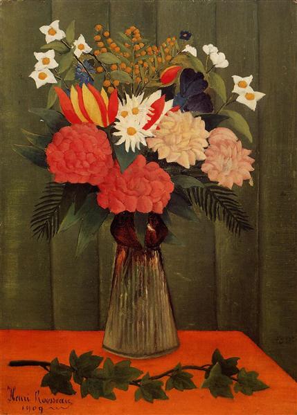 Bouquet of flowers with ivy branch - 1909