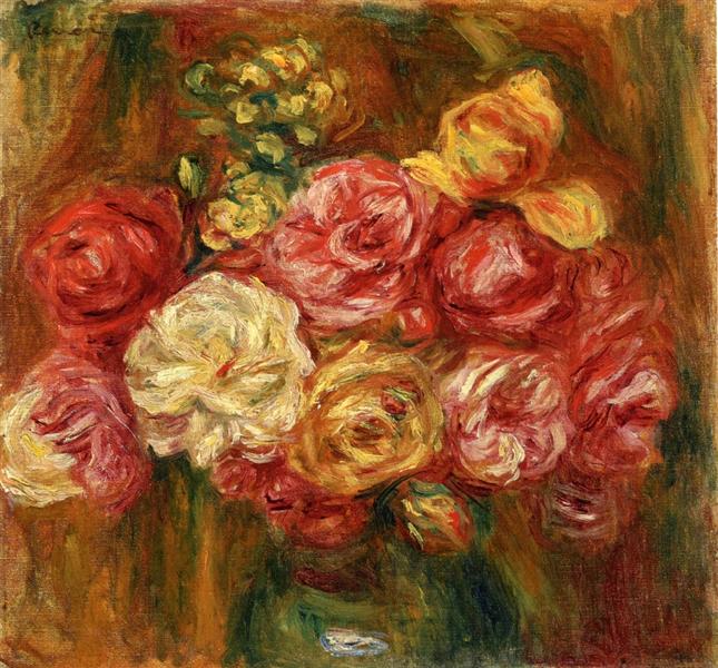 Bouquet of roses in a green vase