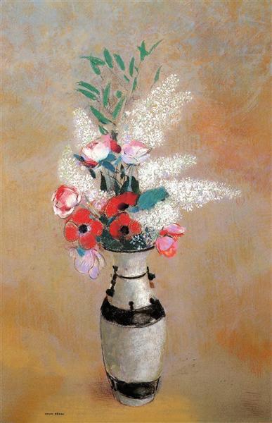 Bouquet de lys blancs en vase japonais