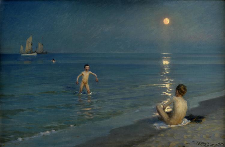 Children Bathing in Skagen - Summer Night - 1899