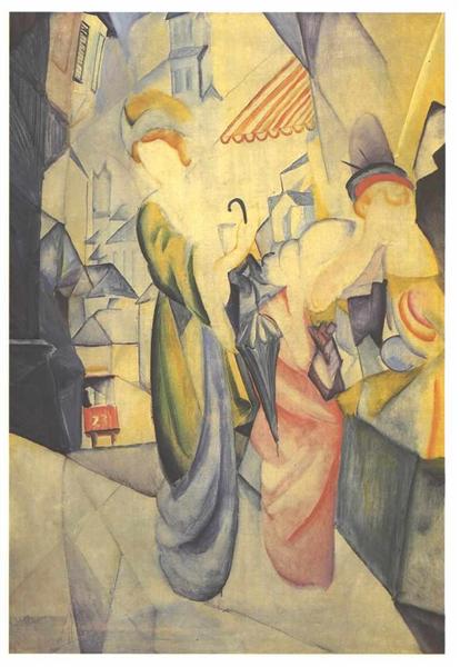 Bright woman in front of a hatteria - 1913