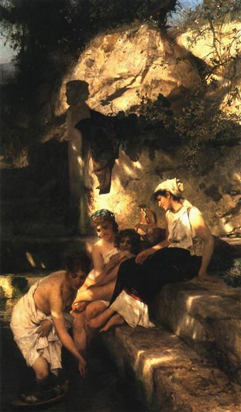 Next to a pool. A Roman life scene - 1885