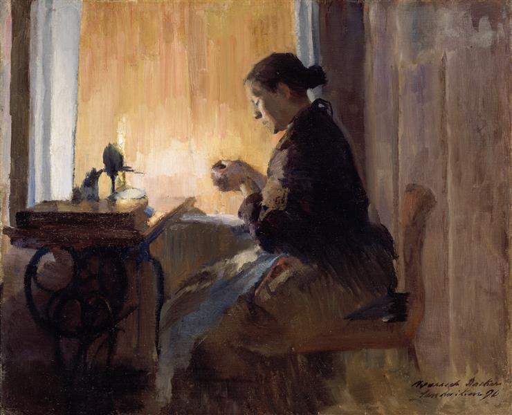 By lamp light - 1890