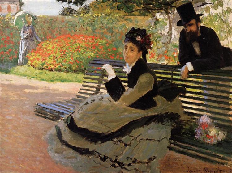 Camille Monet dans une banque de jardin - 1873