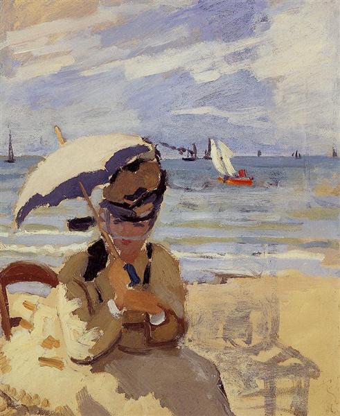 Camille assise sur Truville Beach - 1871