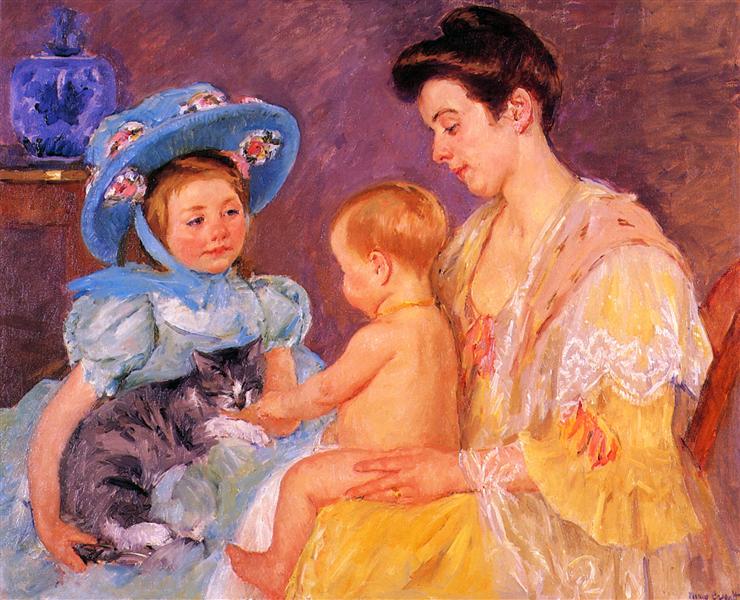 Crianças brincando com um gato - 1908