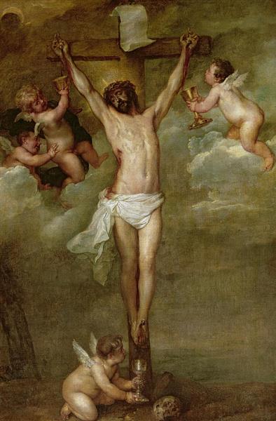 Christ assisté par des anges qui tiennent les calices