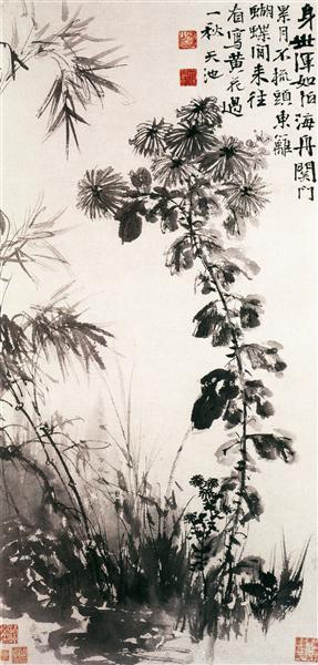 Chrysanthemums and bamboo