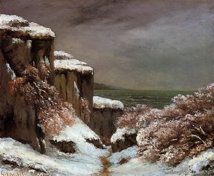 Klippen am Meer im Schnee - 1870