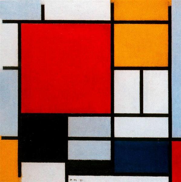 Composition avec grand plan rouge - Jaune - noir - gris et bleu - 1921